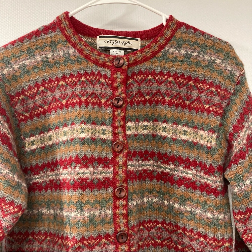 SOLD! VINTAGE Crystal Kobe Sweater Womens Petite S ? Red 100% Shetland Wool - Picture 5 of 7